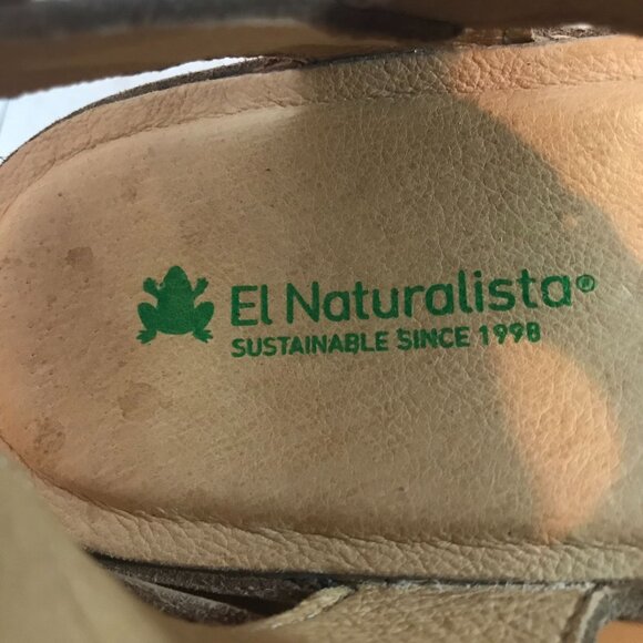 El Naturalista Wedge Sandal Tan Leather Closed Toe Womens Size 8/38 - Picture 4 of 10